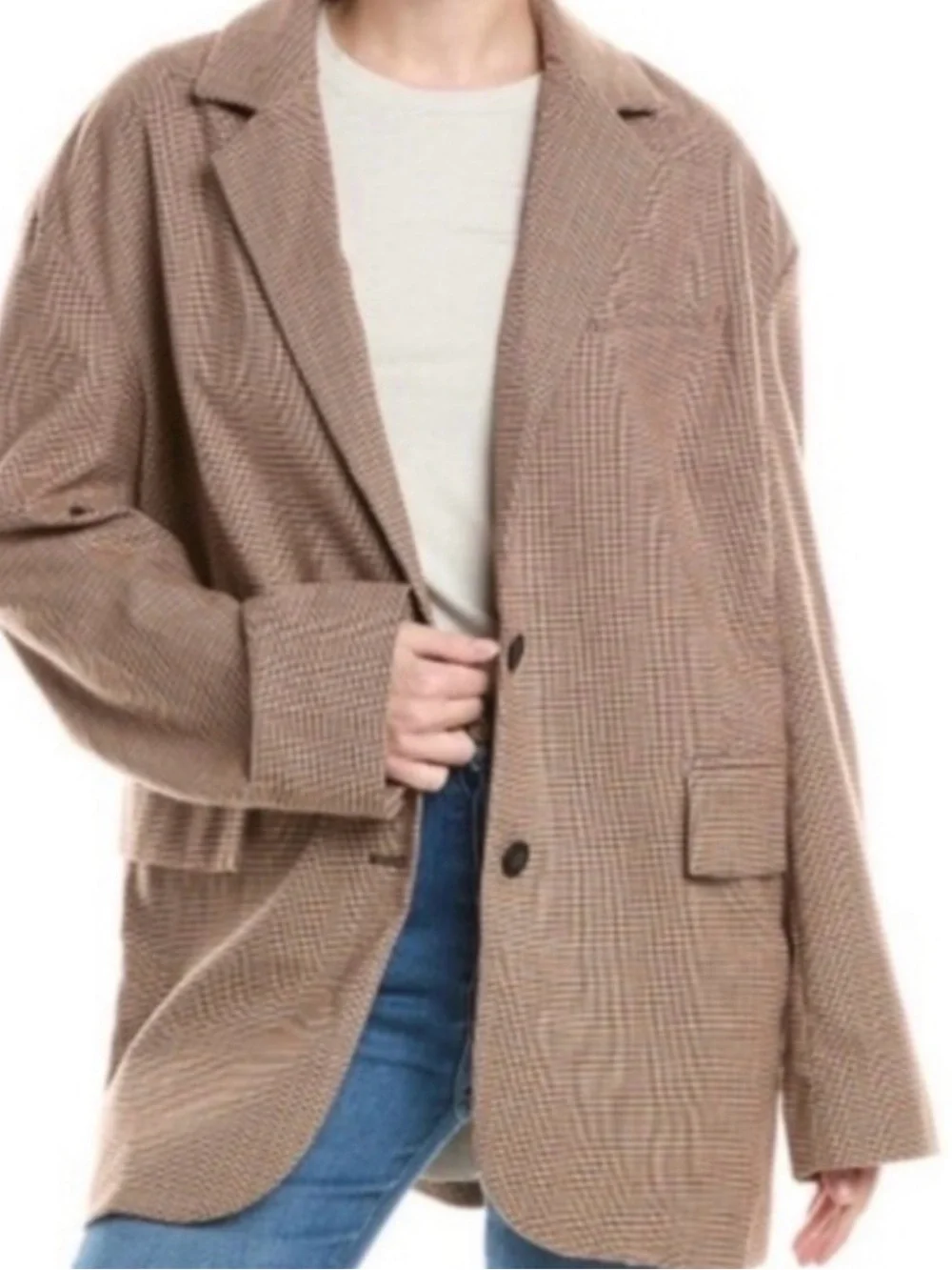 Free People Reggie Blazer Ginger Combo XL Plaid Oversized Blazer